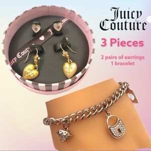 3 Piece Juicy Couture Jewelry Lot (2 pairs of earrings & 1 bracelet)